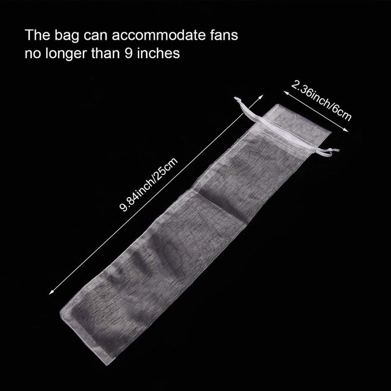 Bezall 50Pcs Organza Hand Fan Bags, 2x10 Inches White Folding Fan Drawstring Bag Hand Fan Decorative Pouch Party Wedding Favor Gift Bags - Image 4